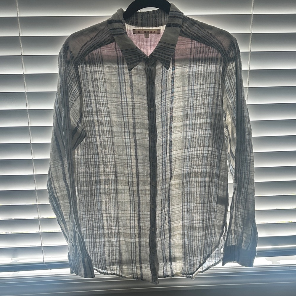 XiRENA Men's Gray Plaid Long-Sleeve Button-Down Shirt